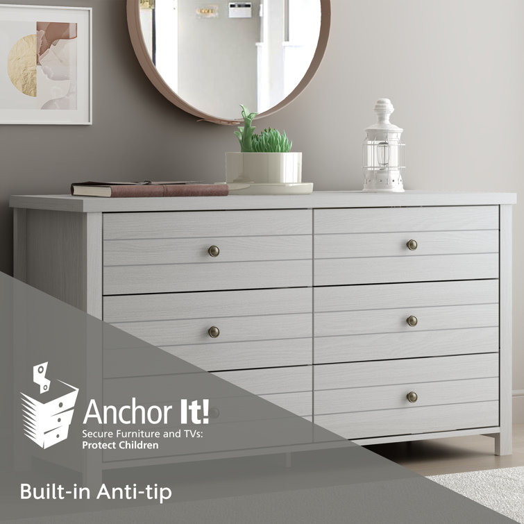 Rustic Gray Coastal Farmhouse 6-Drawer Wood Dresser