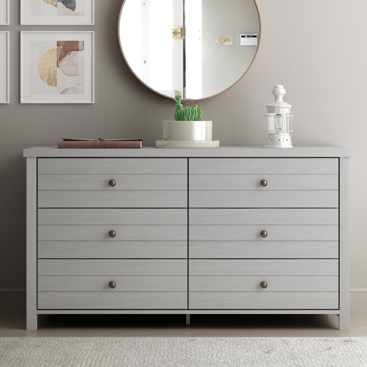 Rustic Gray Coastal Farmhouse 6-Drawer Wood Dresser