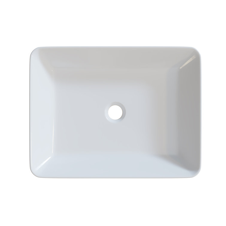 Glossy White Ceramic Rectangular Above-Counter Vessel Sink
