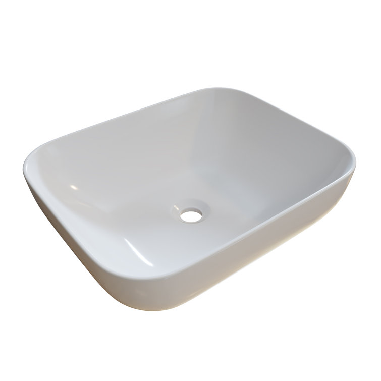 Gloss White Ceramic Rectangular Vessel Bathroom Sink