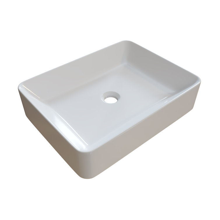 Glossy White Ceramic Rectangular Above-Counter Vessel Sink