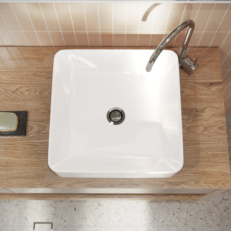 Gloss White Ceramic Square Above-Counter Vessel Sink