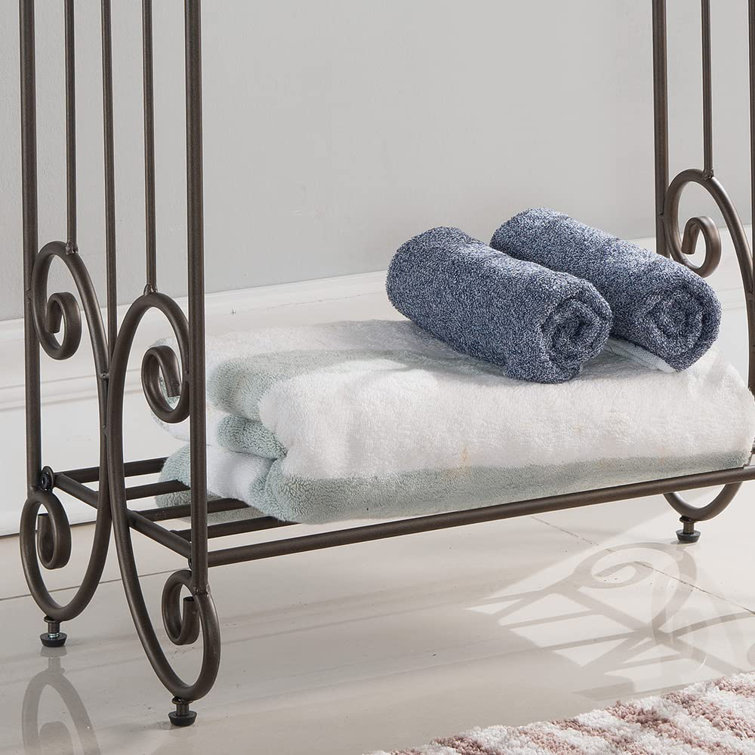 Antique Bronze Freestanding Towel Rack with Storage Shelf