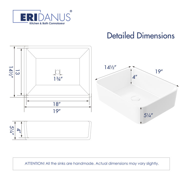 Eridanus Denbigh 19" L x 14'' W White Vitreous China Rectangular Vessel Bathroom Sink