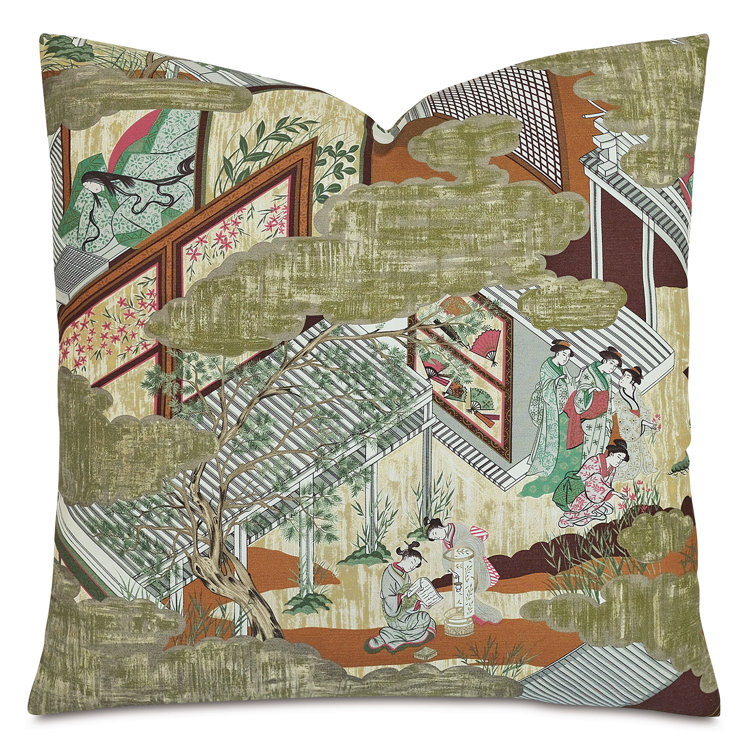 Square Japanese Inspired Linen Blend Throw Pillow