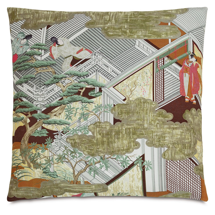 Square Japanese Inspired Linen Blend Throw Pillow