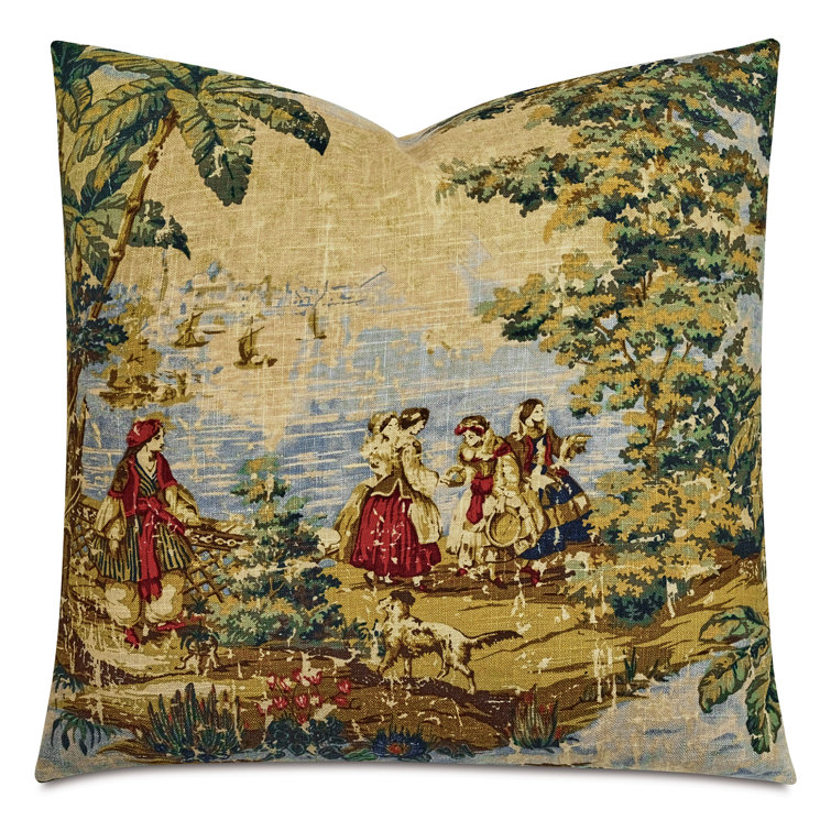 Vintage Turkish Scene Linen Blend Square Throw Pillow