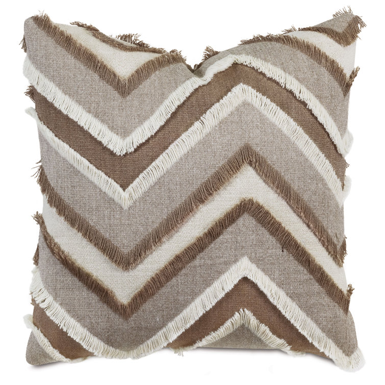 Sand Beige Chevron Pattern Decorative Pillow with Fringe