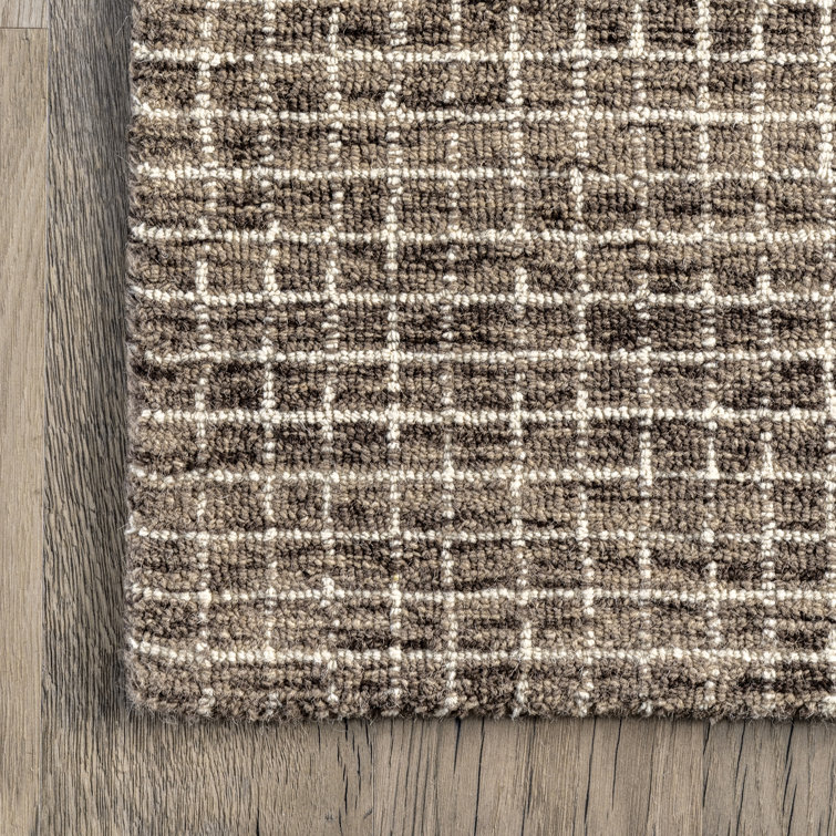 Hand-Tufted Brown Wool Checkered Runner Rug 2'6" x 8'