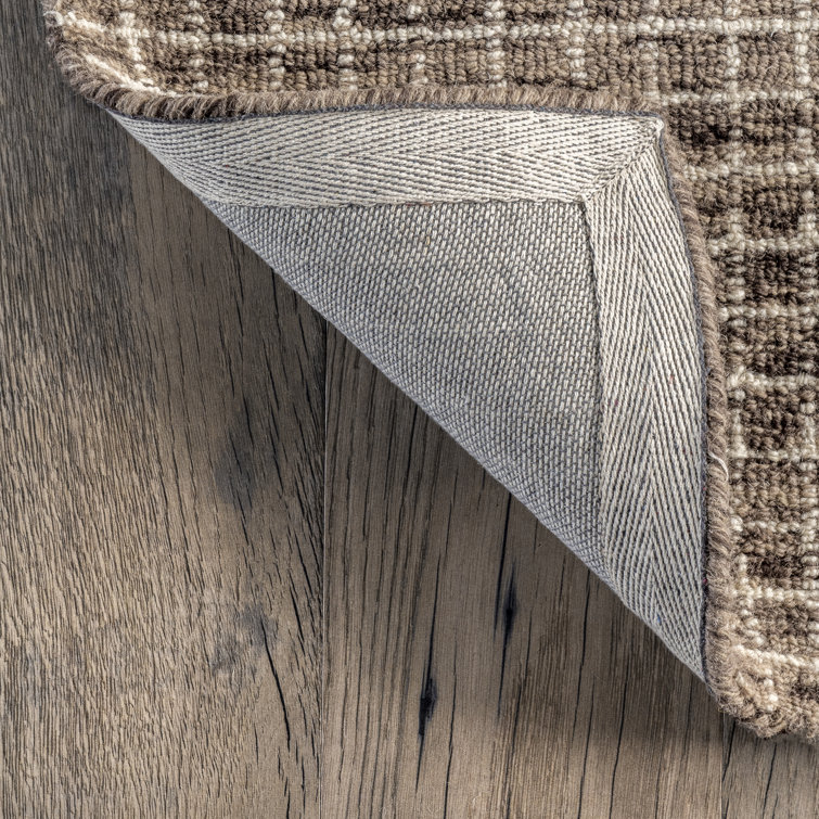 Hand-Tufted Brown Wool Checkered Runner Rug 2'6" x 8'