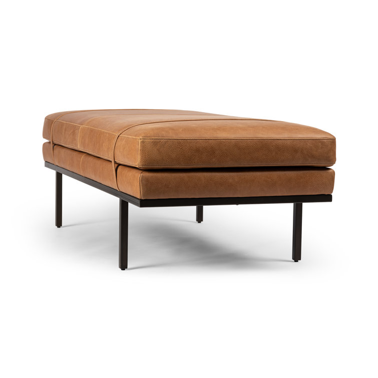 Harris 60'' Black Iron and Top Grain Leather Accent Bench