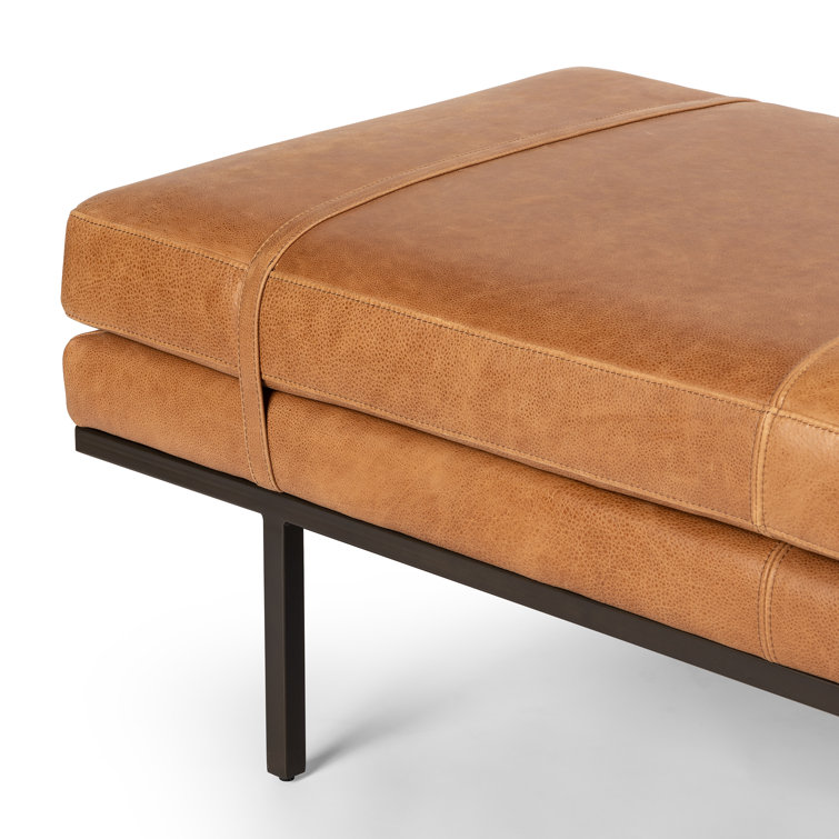 Harris 60'' Black Iron and Top Grain Leather Accent Bench