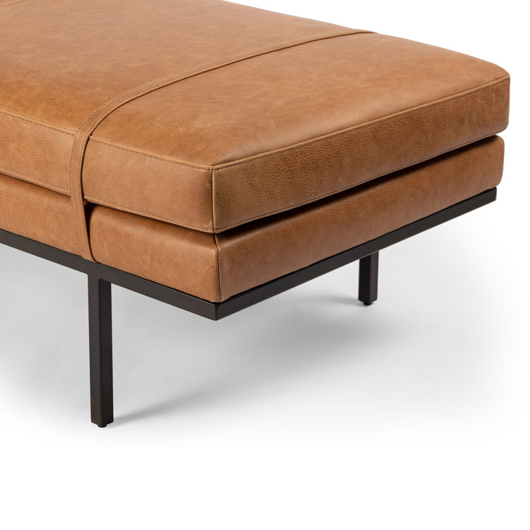 Harris 60'' Black Iron and Top Grain Leather Accent Bench