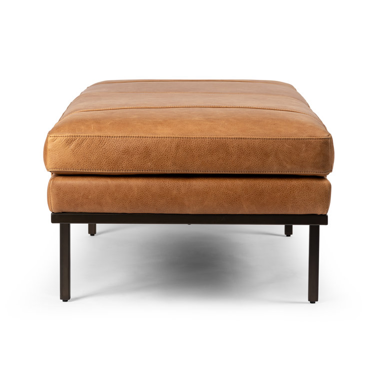 Harris 60'' Black Iron and Top Grain Leather Accent Bench