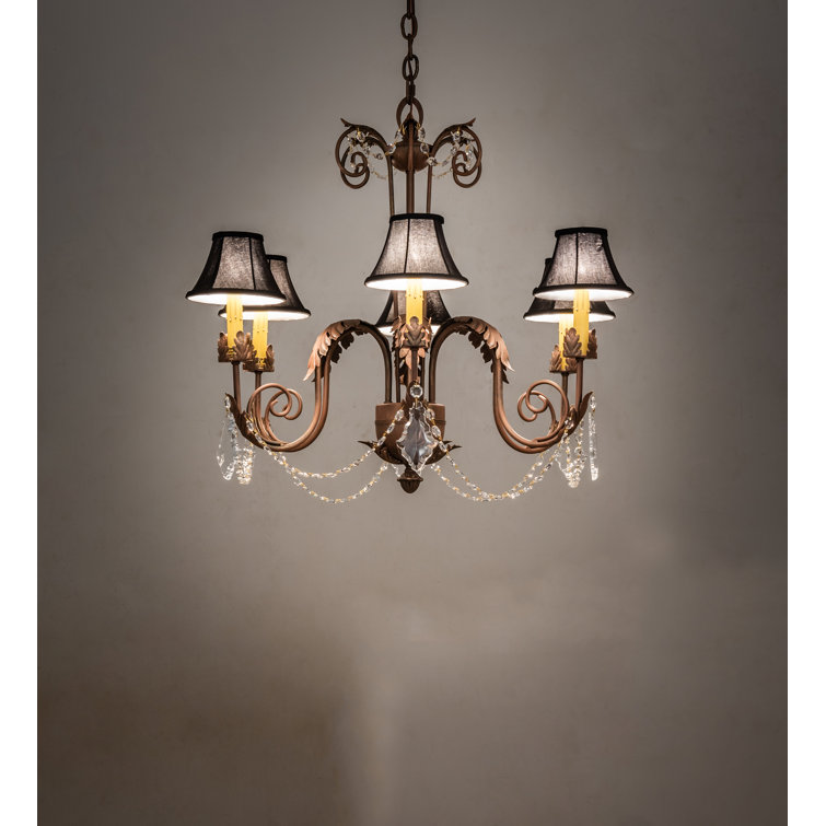 Luxurious Gold and Black Crystal 6-Light Empire Chandelier