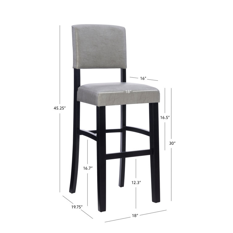 Elegant Dove Gray Faux Leather Upholstered Bar Stool with Black Wood Frame