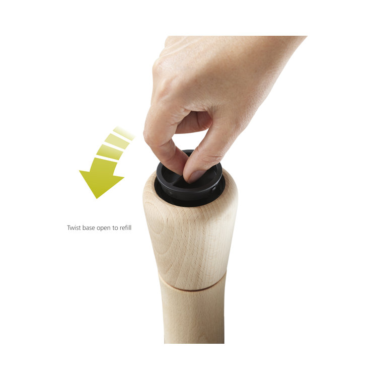Natural Beech Wood No-Spill Pepper Mill with Stainless Steel Top