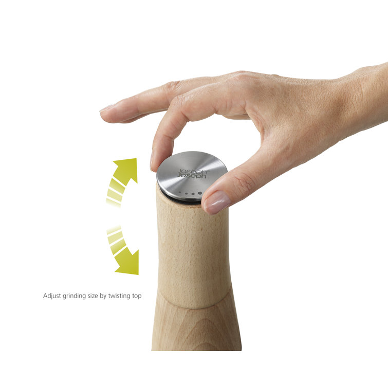 Natural Beech Wood No-Spill Pepper Mill with Stainless Steel Top