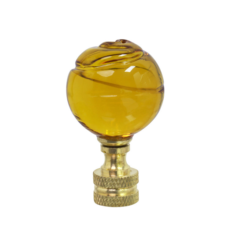 Yellow Glass Ball Lamp Finial with Brass Finish