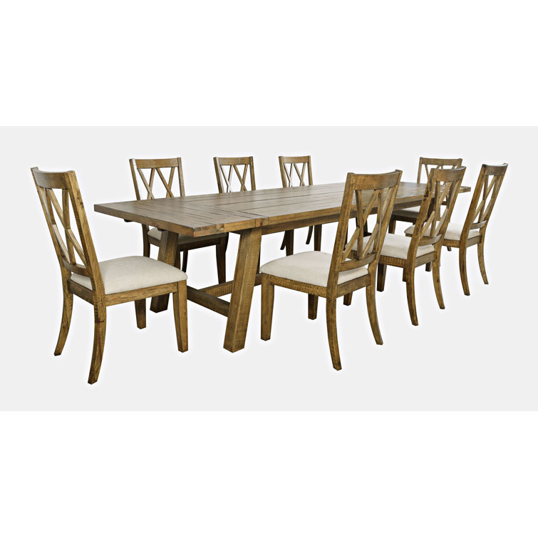 Telluride Rustic Pine Extendable Dining Set with 8 Chairs