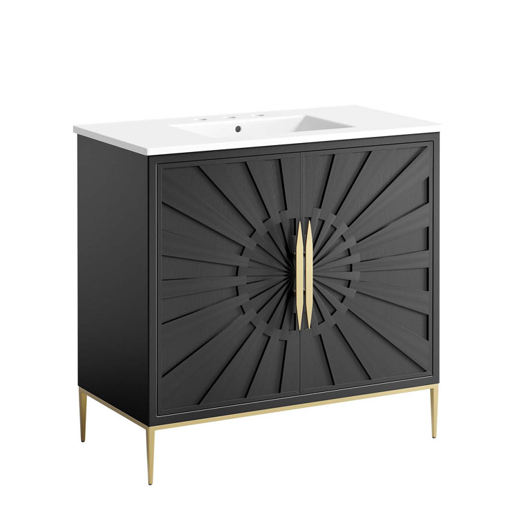 Awaken 36" White and Gold Freestanding Bathroom Vanity
