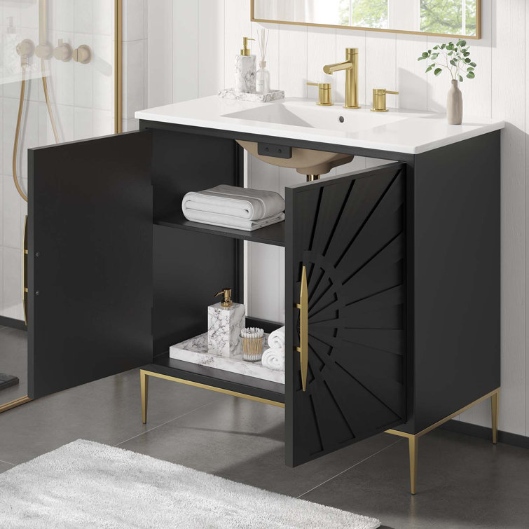 Awaken 36" White and Gold Freestanding Bathroom Vanity
