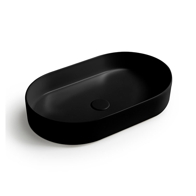 Matte Black Oval Ceramic Wall-Mount Bathroom Sink