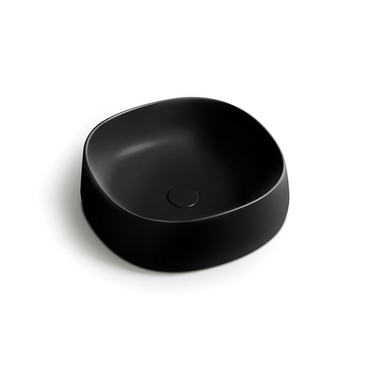 Matte Black Ceramic Square Wall-Mount Bathroom Sink