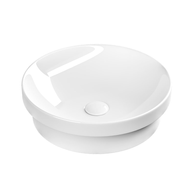 Glossy White Ceramic Circular Wall-Mount Bathroom Sink