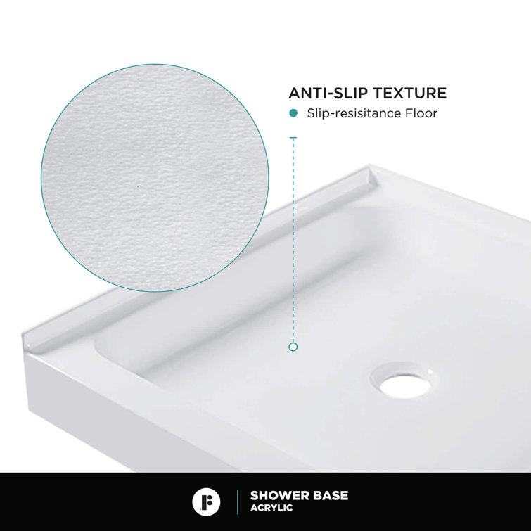 48" x 32" White Acrylic Single Shower Base with Non-Slip Surface