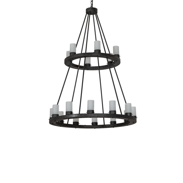 Golden Bronze 18-Light Chandelier with Frosted Glass Shades