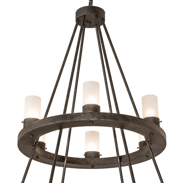 Golden Bronze 18-Light Chandelier with Frosted Glass Shades