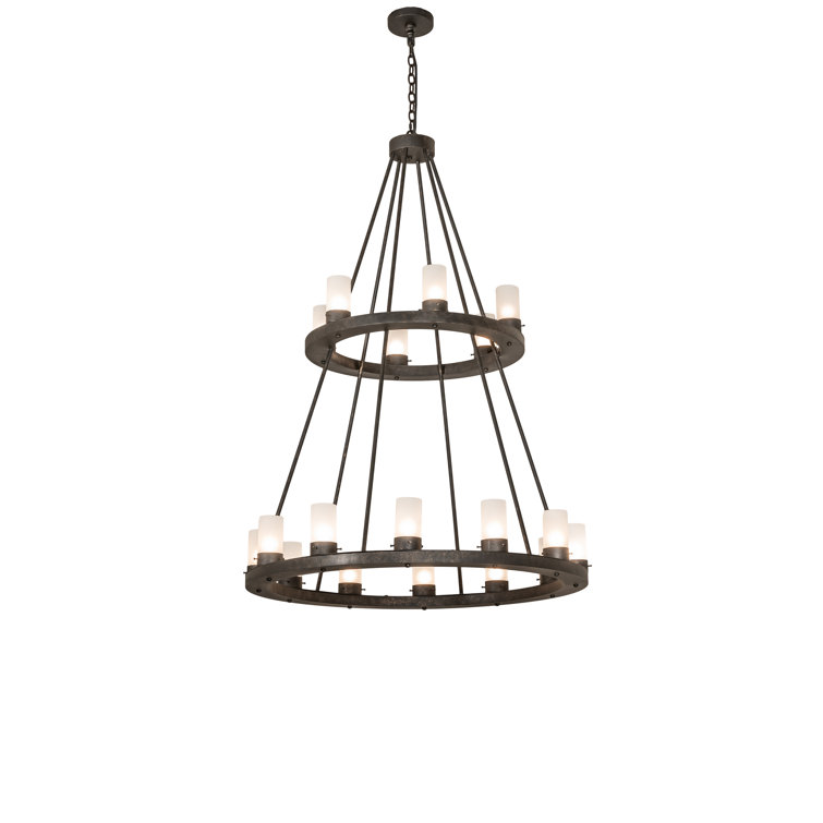 Golden Bronze 18-Light Chandelier with Frosted Glass Shades