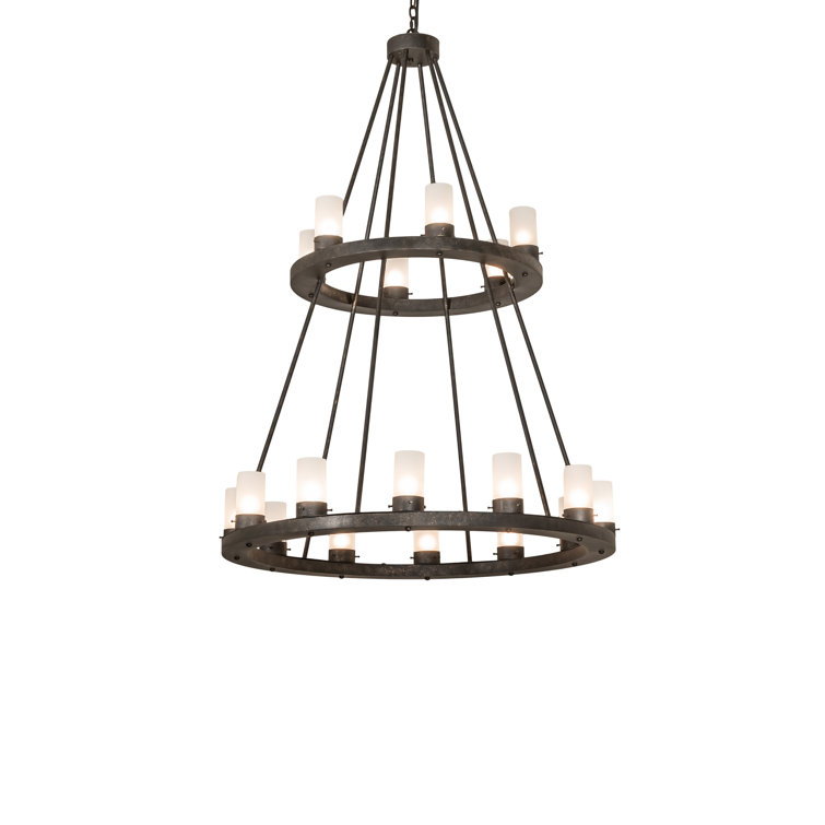 Golden Bronze 18-Light Chandelier with Frosted Glass Shades