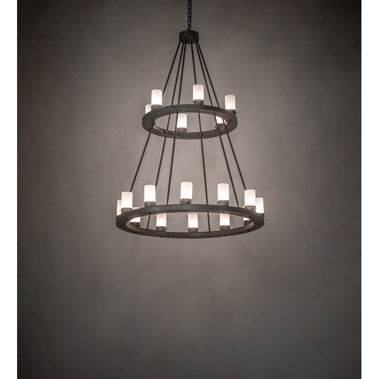Golden Bronze 18-Light Chandelier with Frosted Glass Shades