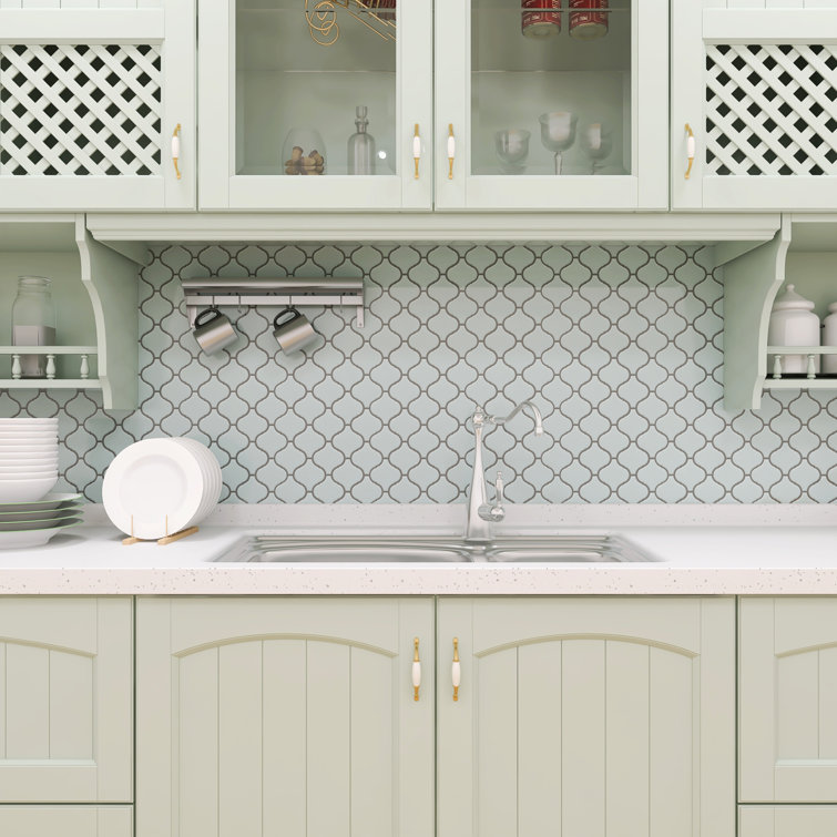 White Glossy Porcelain Arabesque Mosaic Tile Sheet