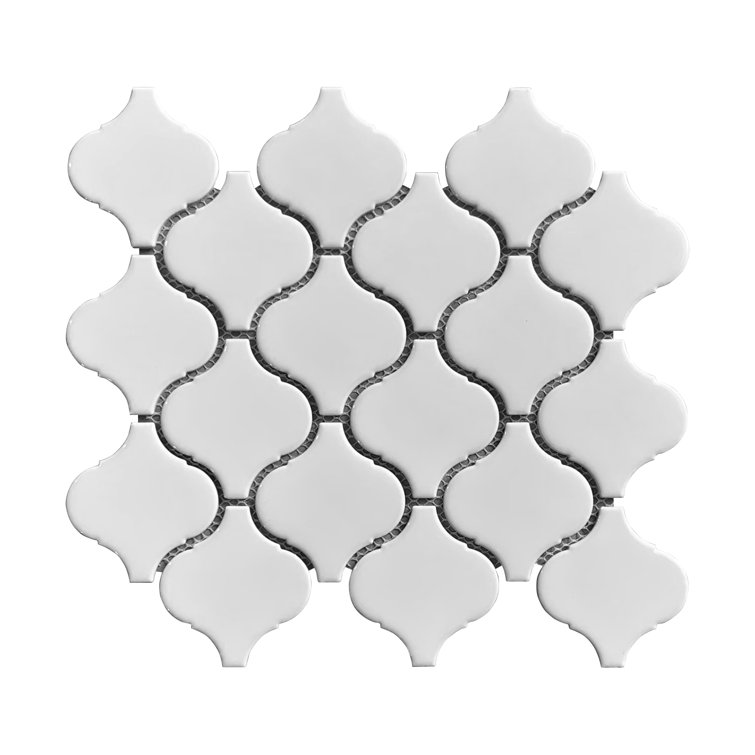 White Glossy Porcelain Arabesque Mosaic Tile Sheet