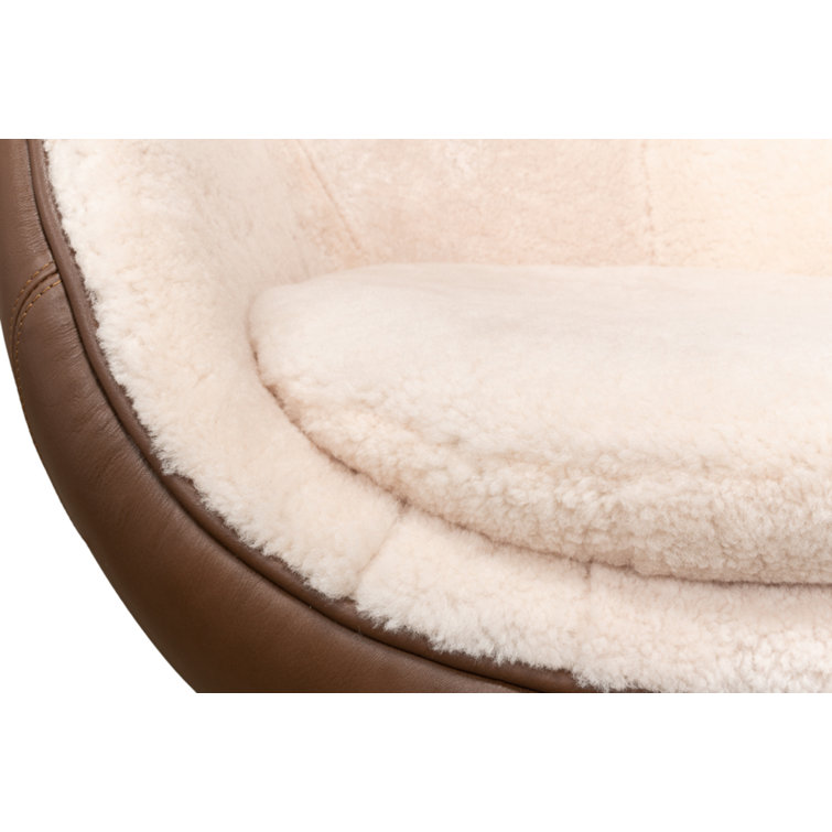 Brown Metal Contemporary Arm Chair with Shearling Upholstery
