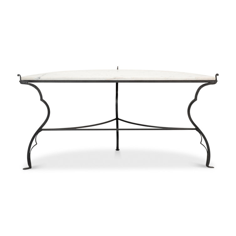 Marylin White Marble and Iron Demilune Console Table