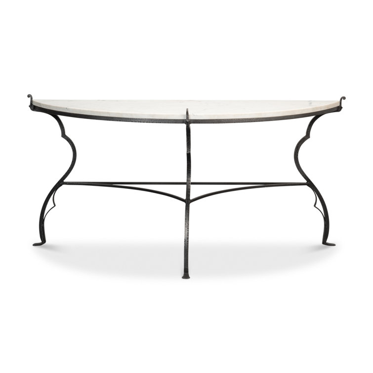 Marylin White Marble and Iron Demilune Console Table