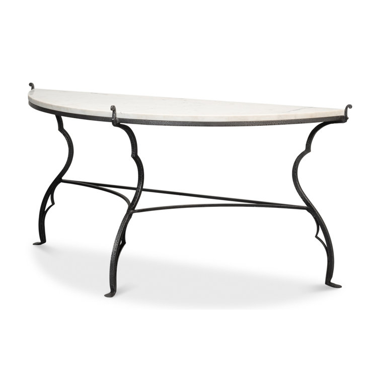 Marylin White Marble and Iron Demilune Console Table