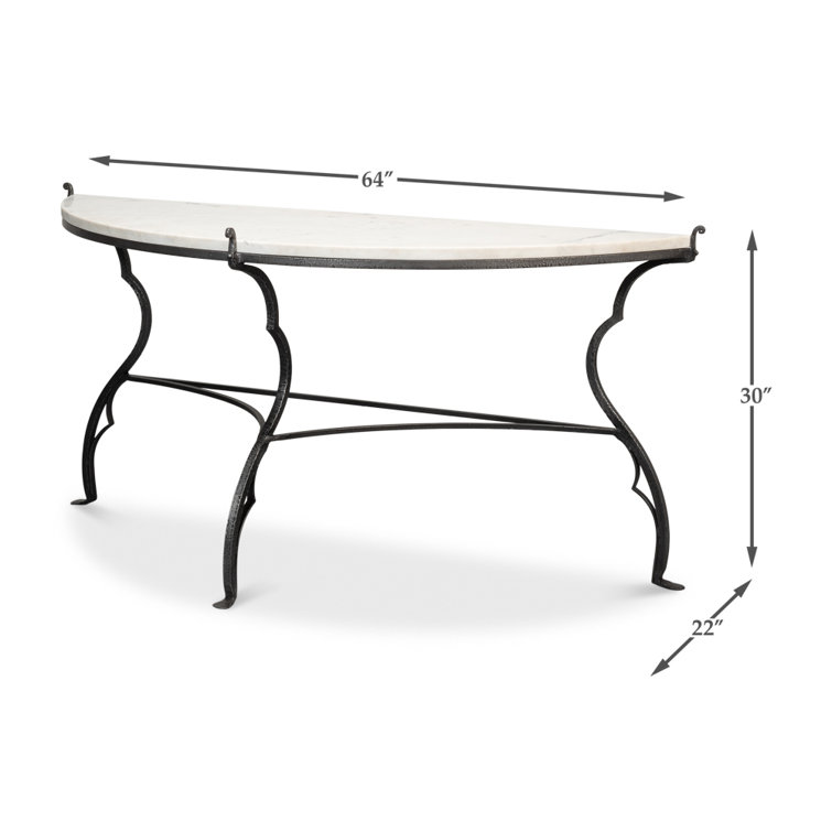 Marylin White Marble and Iron Demilune Console Table