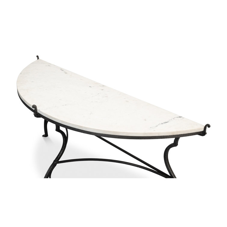 Marylin White Marble and Iron Demilune Console Table