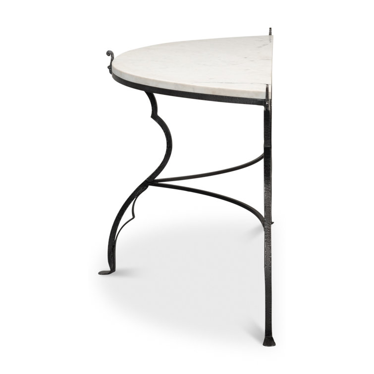 Marylin White Marble and Iron Demilune Console Table
