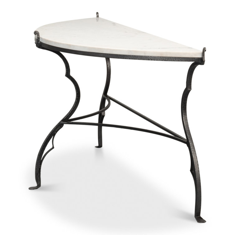 Marylin White Marble and Iron Demilune Console Table