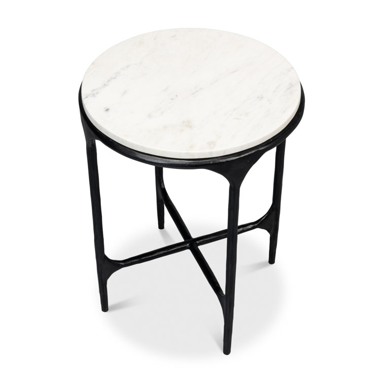Round Marble Top Black Metal End Table