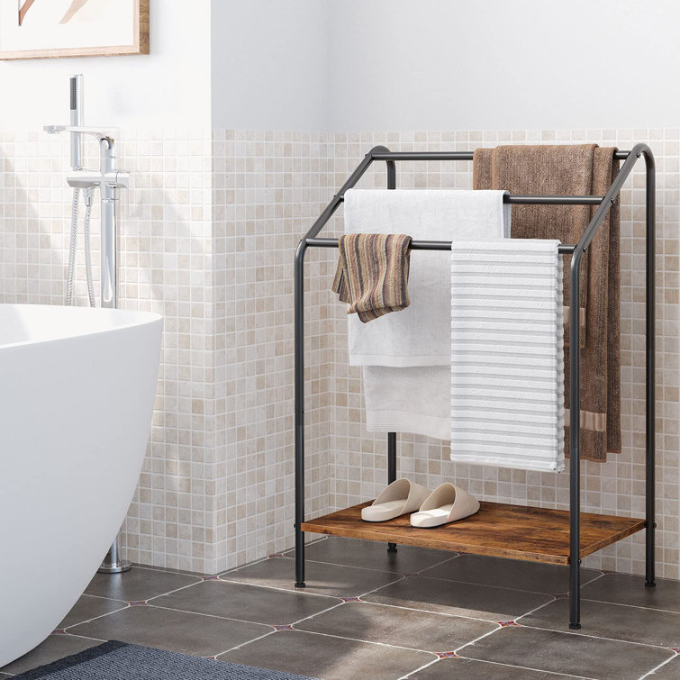 Rustic Brown and Black Freestanding 3-Tier Towel Rack