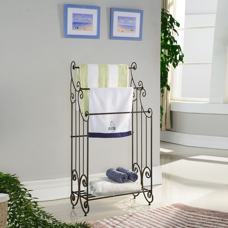 Antique Bronze Freestanding Towel Rack with Storage Shelf