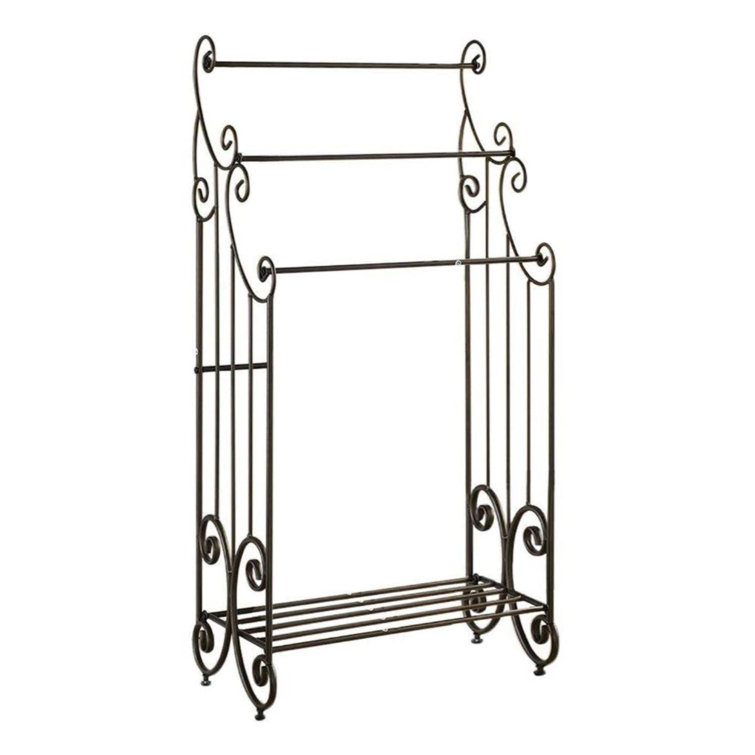 Antique Bronze Freestanding Towel Rack with Storage Shelf
