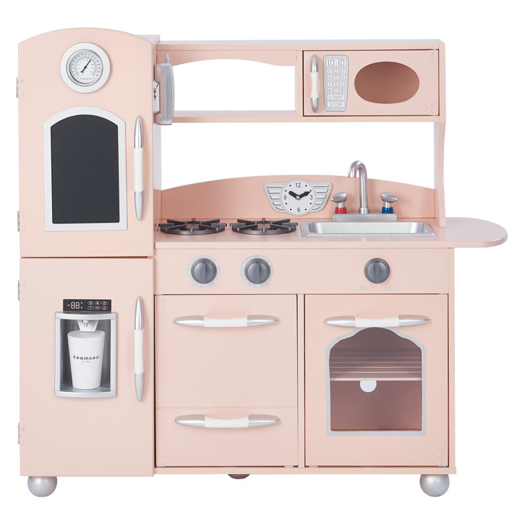 Pink Retro Wooden Play Kitchen Set with Accessories